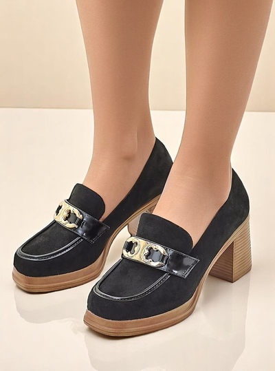 Royalfashion Women's moccasins on a block heel Qeroy