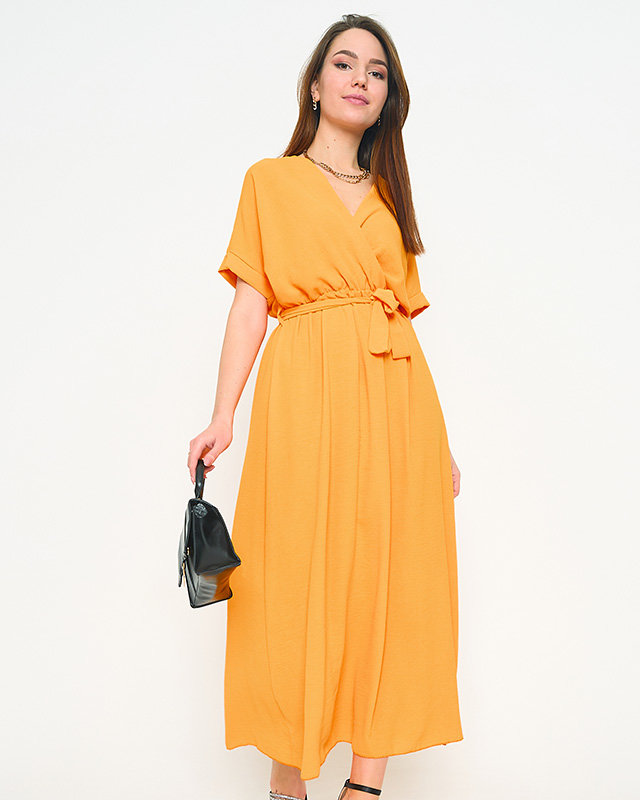 Orange ladies straight dress with envelope neckline - Clothing