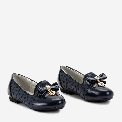 Navy blue girls' ballerinas with embroidery and bow Olije -