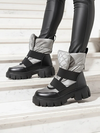 Sieviešu sniega zābaki ar plakanu zoli melni pelēkā krāsā Ferory- Footwear