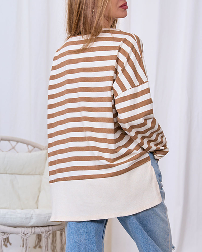 Royalfashion Long women's blouse with brown stripes