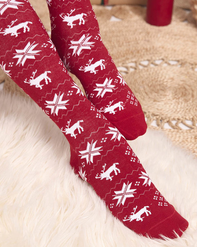 Women's Christmas over-the-knee socks in burgundy- Underwear