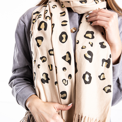 Beige warm scarf with golden inserts - Accessories