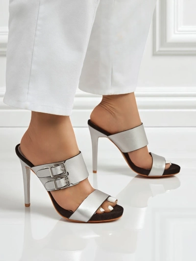 Aletheia silver stiletto sandals 12cm ecological leather straps