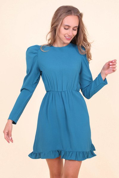 Turquoise dress with frills - Clothing