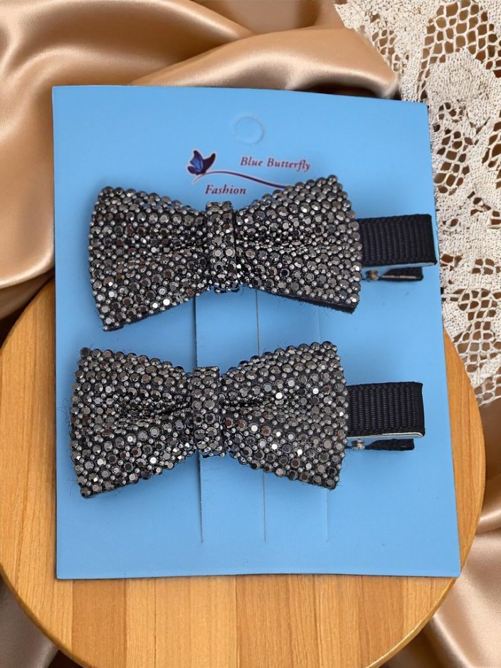 Royalfashion Set of 2 hair clips with bows and rhinestones Isadora