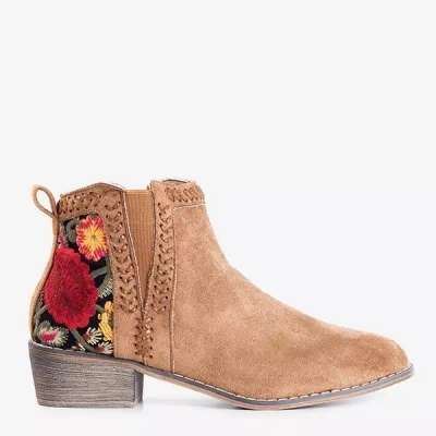 OUTLET Brown women's boots with decorative Hastieli embroidery - Shoes