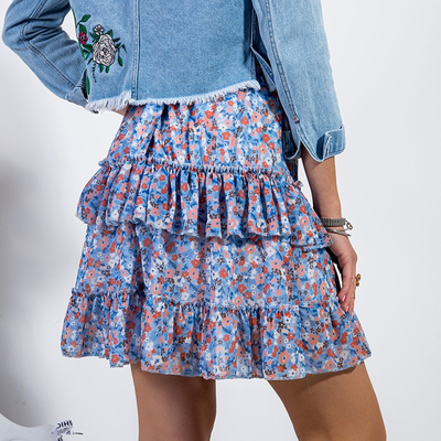 Blue and orange short skirt with floral frills - Clothing