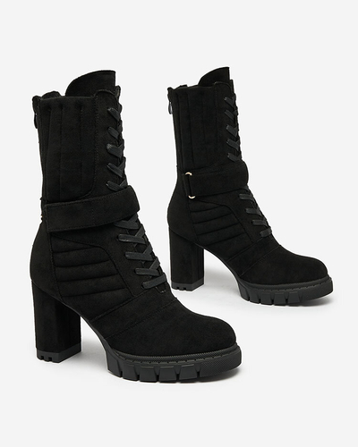Royalfashion Черные женские утепленные сапоги на шпильке Sehhra