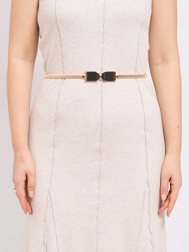 Золотой женский ремень Livia с металлической пряжкой-бантиком в стиле Romano