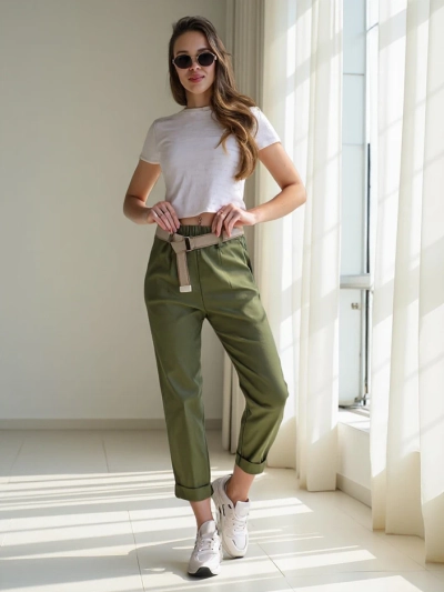 Royalfashion Women's straight viscose pants with a belt