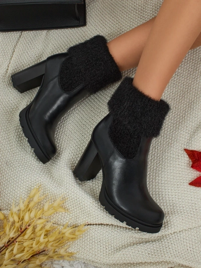 Women's eco-leather heeled ankle boots with Tirave knit