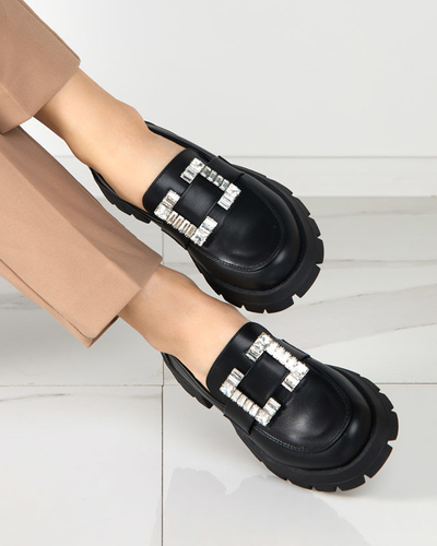 Matt black women's shoes with a silver Vusito buckle - Footwear