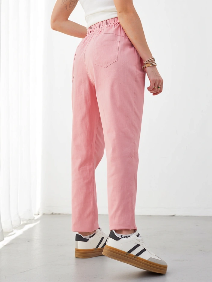 Royalfashion kokvilnas taisni sieviešu bikses ar jostu jostasvietā