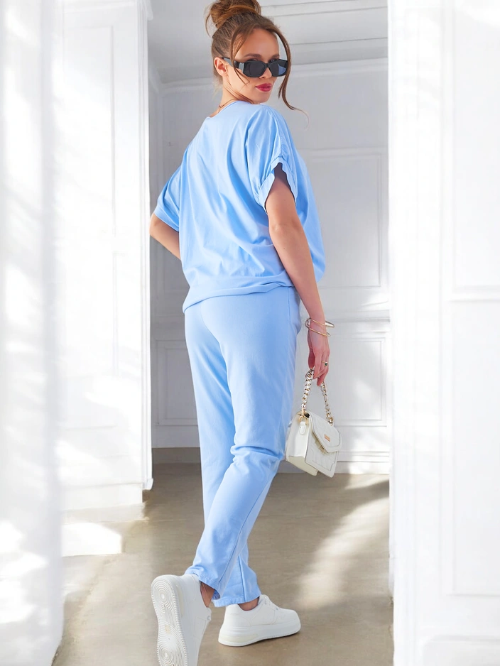 Royalfashion Sieviešu kokvilnas komplekts ar īsajām piedurknēm un taisnām biksēm