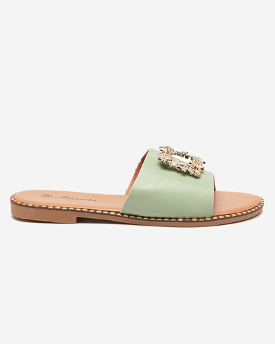 Green elegant women's slippers with golden ornament Meriso - Footwear