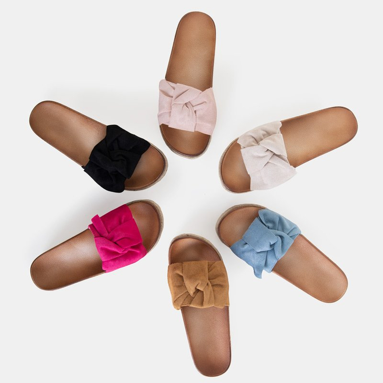 Women's slippers with a camel Jenis bow - Footwear