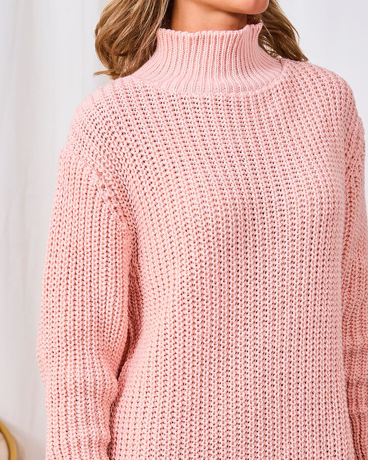 Royalfashion Pink women's turtleneck sweater dress