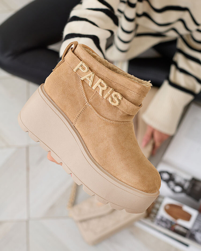 Royalfashion Светло-коричневые женские ботинки а'ля снежные сапоги с орнаментом Parisela