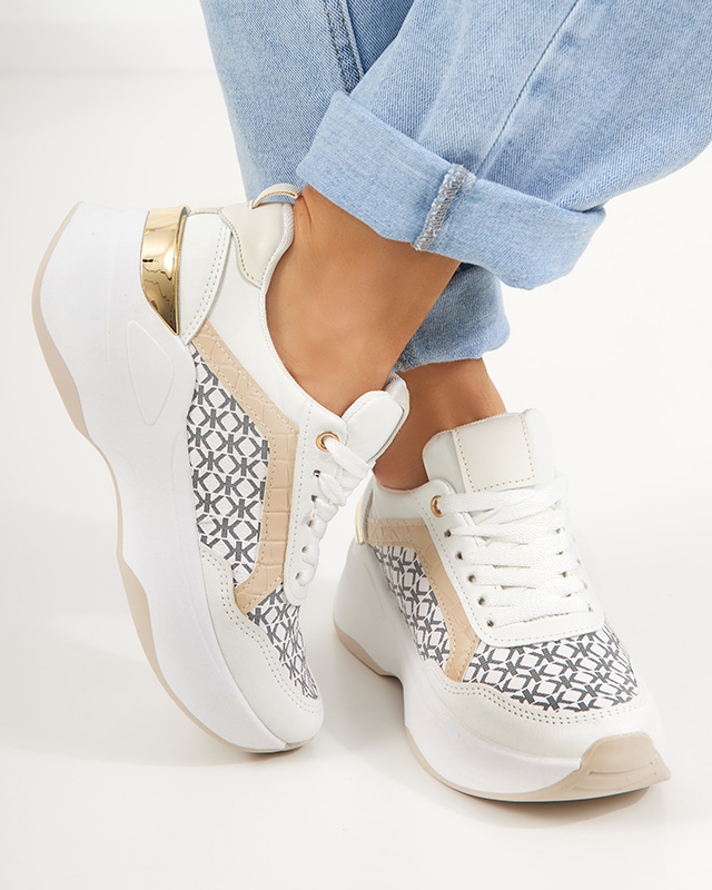 Beige and white women's sports shoes Weniso sneakers - Footwear