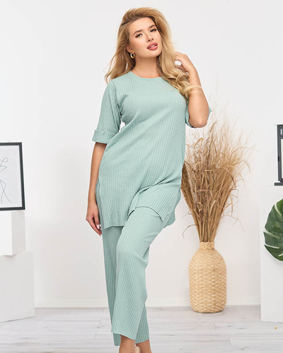 Women's light green striped cotton set - Clothing