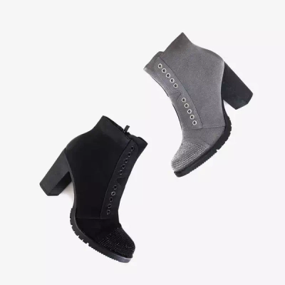 OUTLET Gray women's ankle boots with decorations Valor - Footwear