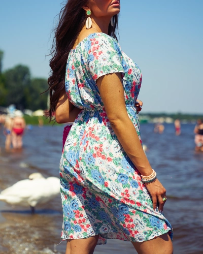 Royalfashion Sieviešu mini kleita a'la hiszpanka zilā krāsā