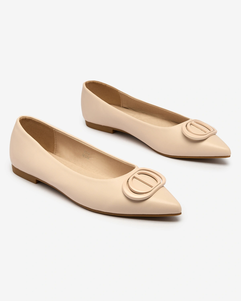 Royalfashion Cream Women's Spike Ballerinas with Manixy Nose Embellishment