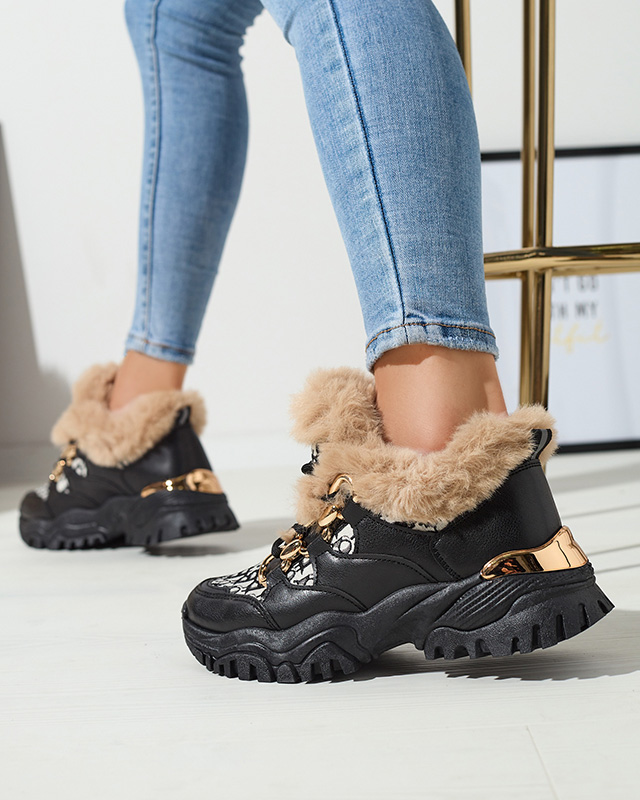 Женские спортивные кроссовки с мехом черного цвета Reyma- Footwear