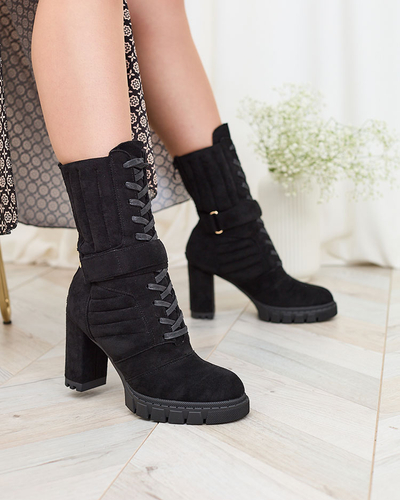 Royalfashion Черные женские утепленные сапоги на шпильке Sehhra