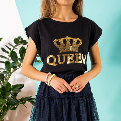 Black women's cotton t-shirt with print - Clothing