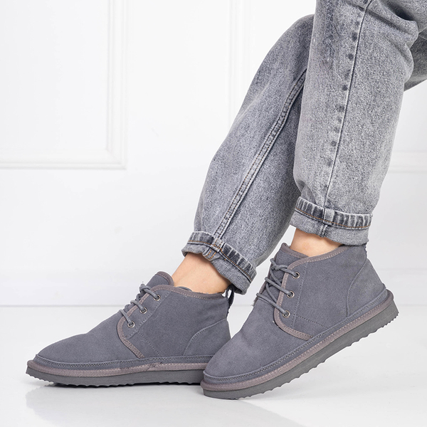 Gray women's tied snow boots with fur Miusho - Footwear