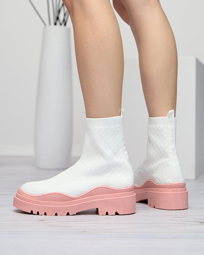 Balti un rozā sieviešu zābaki ar plakanu papēdi Seritis - Apavi