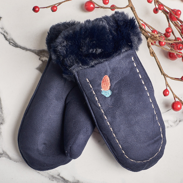 Tumši zili bērnu cimdi uz auklas un ar vienu pirkstu - Cimdi