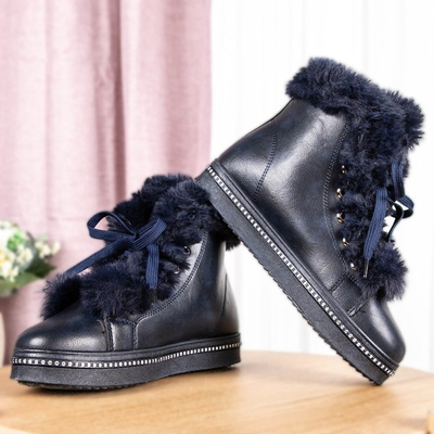 Темно-синие ботильоны на платформе с мехом Salyssa - Обувь