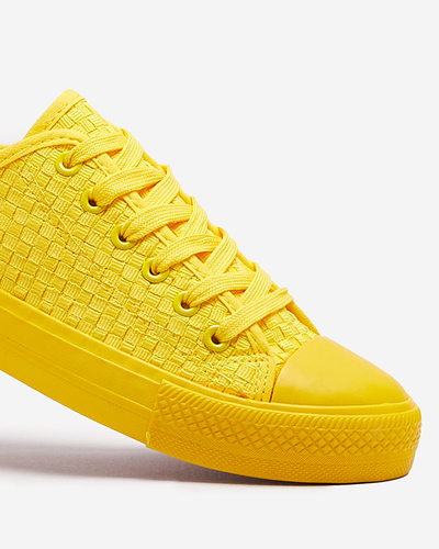 Yellow women's sneakers with embossing Aklina - Footwear