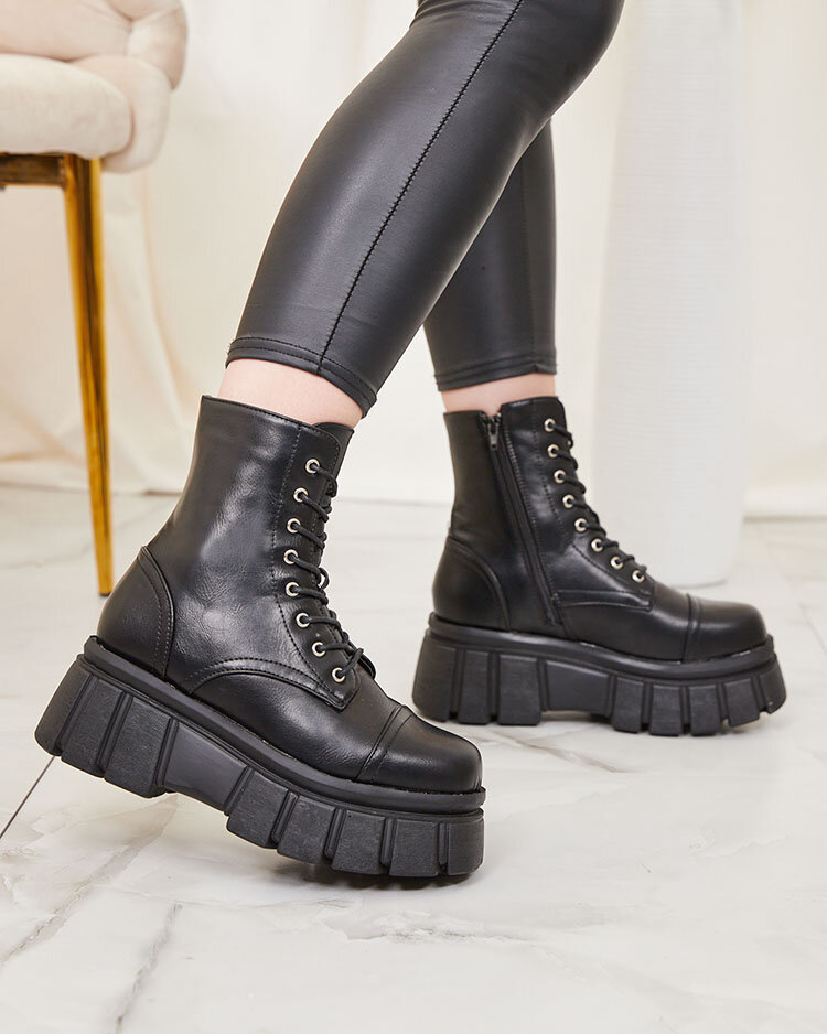 Royalfashion Women's black platform baggers boots Ceminas