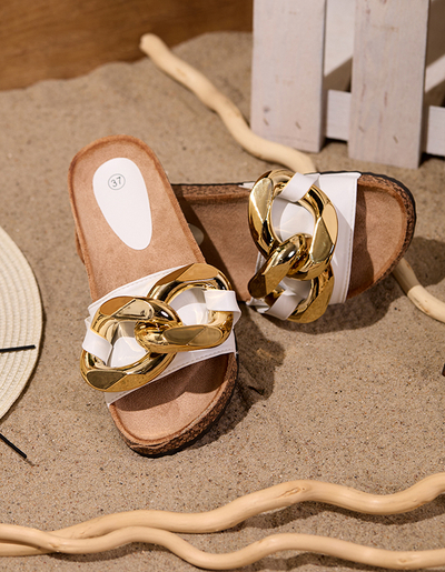 Royalfashion Белые женские шлепанцы с орнаментом Sofig