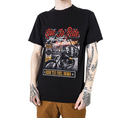 Black cotton men's t-shirt with a colorful print - Clothing