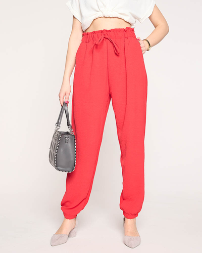 Women's fabric pants in red PLUS SIZE - Clothing