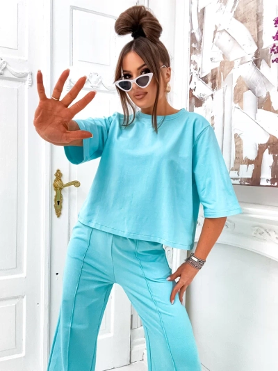 Royalfashion Женский хлопковый комплект с расклешенными брюками