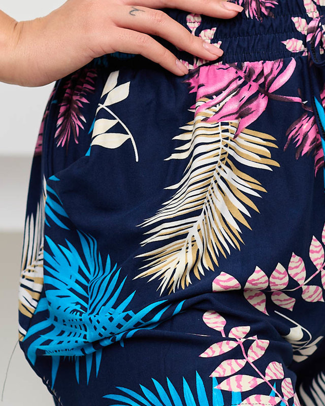 Blue and navy blue patterned women's shorts - Clothing