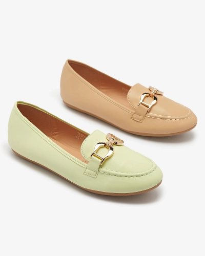 Green eco-leather women's moccasins with embellishment Wiwet-Footwear