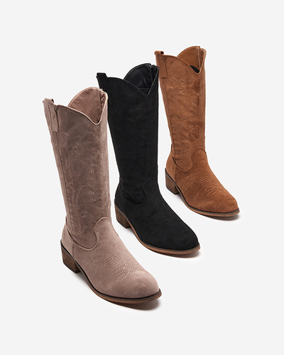 Women's mid-calf insulated boots with khaki embroidery Redarika - Footwear