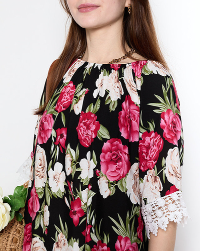 Black women's blouse with flowers PLUS SIZE - Clothing
