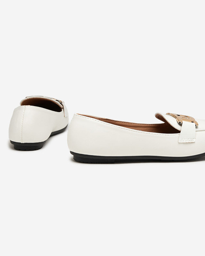 Women's white moccasins with a decorated square toe Torisa - Footwear