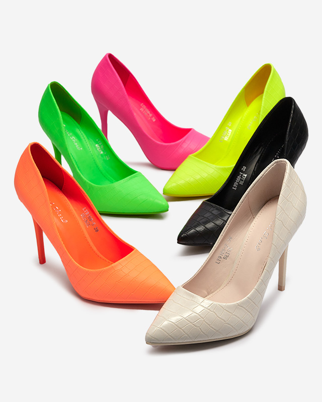 Neon orange women's stiletto pumps with embossing Asota - Footwear