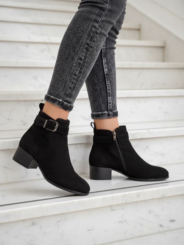 Elegante Nero Eco-Leather Ankle Boots
