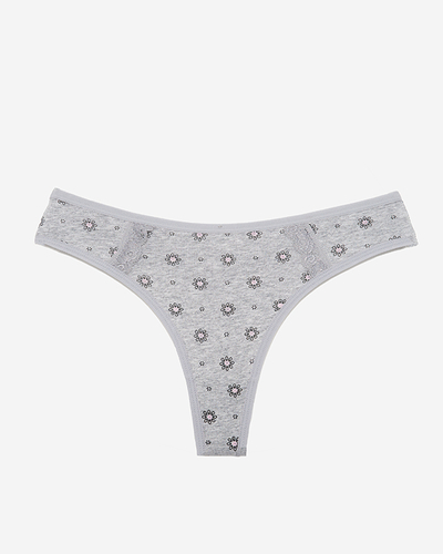 Gray women's cotton thongs with flowers - Underwear