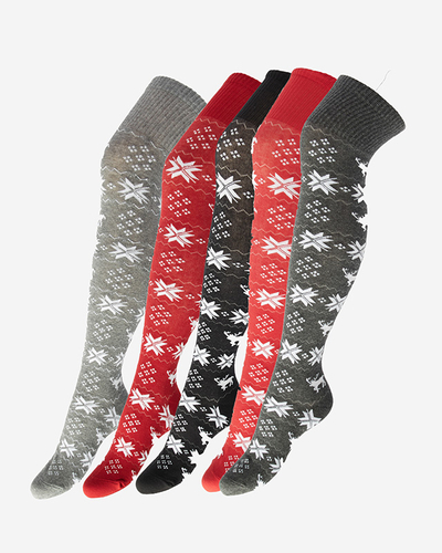 Women's Christmas over-the-knee socks in light gray- Underwear